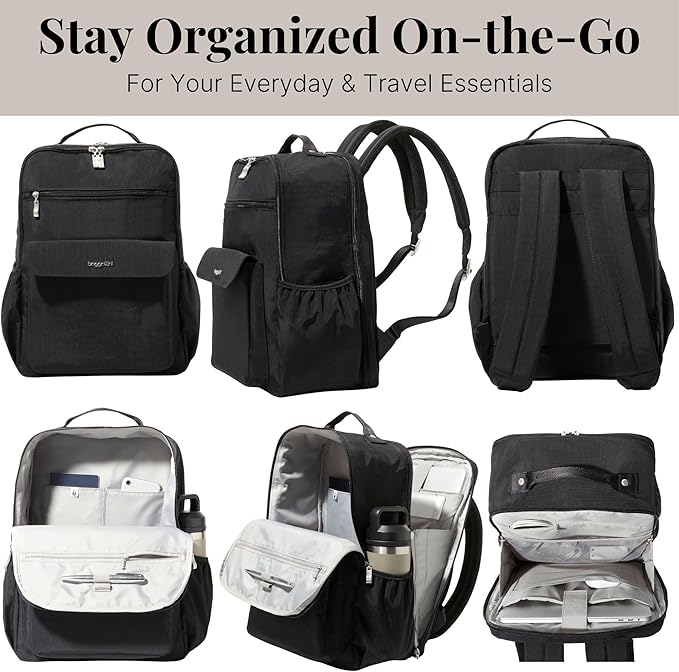Baggallini Everyday Laptop Backpack - 11x15.5 Lightweight Water-Repellent Nylon Travel Bag w/Padded Laptop Sleeve & RFID