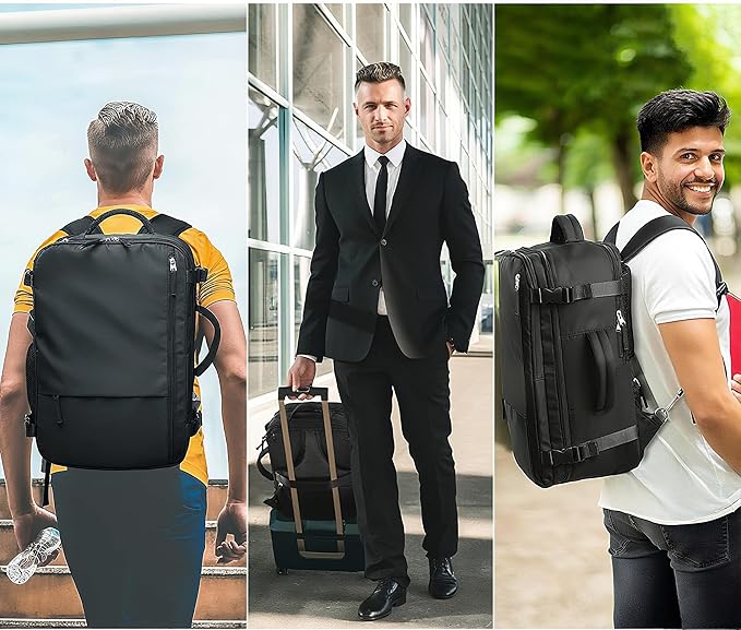 Hanples Travel Backpack for Women Men, Large Carry On Person Item Luggage Backpack, TSA Flight Approved 17.3 In Laptop Bag, Waterproof anti theft Casual Hiking Bag (Black)