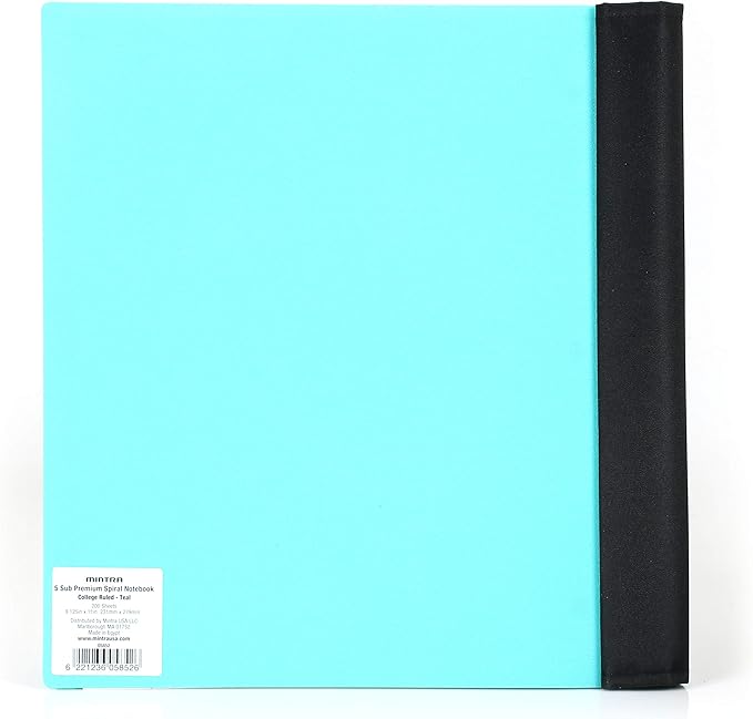 Mintra Office Durable PREMIUM Spiral Notebook, ((Teal, 5 Subject, 8.5in x 11in)), Fabric Covered Coils, No Snags, Removable Adjustable Pocket Dividers, Ruler, Organization, Customizable