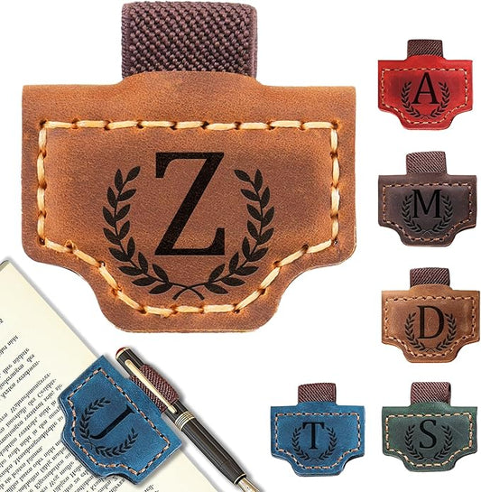 Personalized Bygone Mark Bookmark with Pen Holder, Leather Magnetic Bookmark 26 Letters Name Initial Bookmarks for Readers, Book Lover Gifts for Women Men Notebook Accessories (Brown, Z)