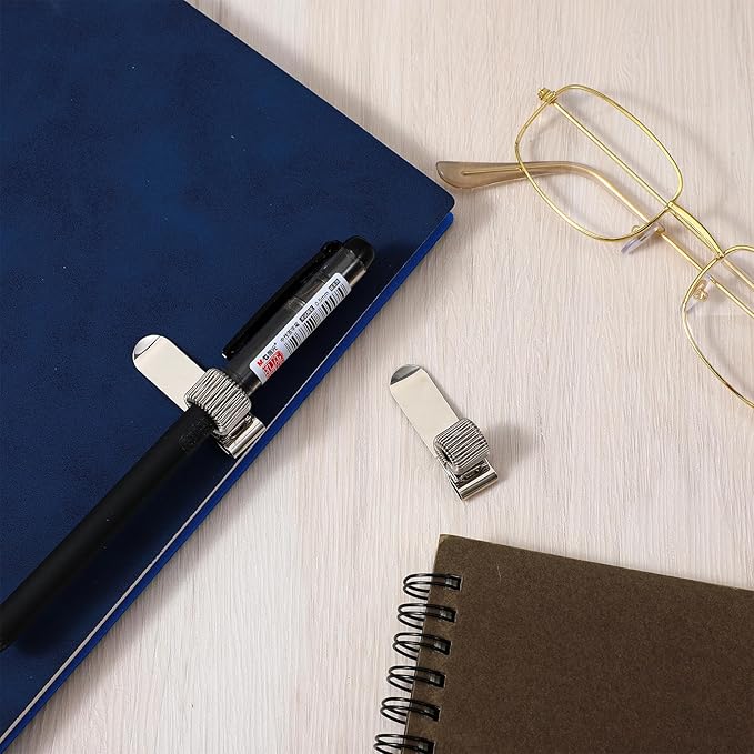 4 Pcs Metal Pen Holder, Adjustable Single Spring Loop Pen Holder Clip, Pens Holders for Notebook and Clipboard, Pens Clips Pencil Holders with Adjustable Spring Loops Organizer for Home Office Pocket
