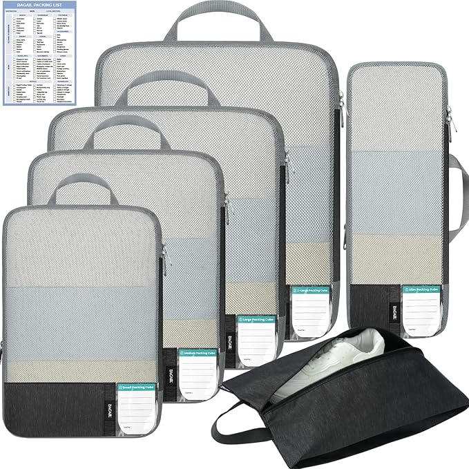 BAGAIL 6 Set/4 Set Lightweight Compression Packing Cubes for Travel, Anti-Tearing Expandable Organizer Bags for Suitcase