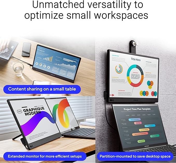 ASUS ZenScreen 16” Portable USB Monitor (MB169CK) - Full HD, IPS, Dual USB-C, Mini-HDMI, Eye Care, Flicker Free, Blue Light Filter, Anti-Glare Surface, 360° Kickstand, 3 yr Warranty