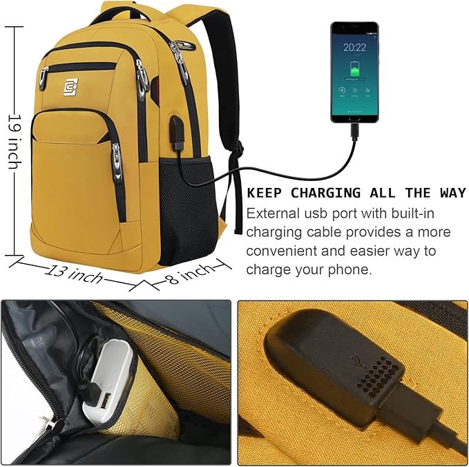 Laptop Backpack,Business Travel Anti Theft Slim Durable Laptops Backpack with USB Charging Port,Water Resistant College Computer Bag for Women & Men Fits 15.6 Inch Laptop and Notebook-Yellow