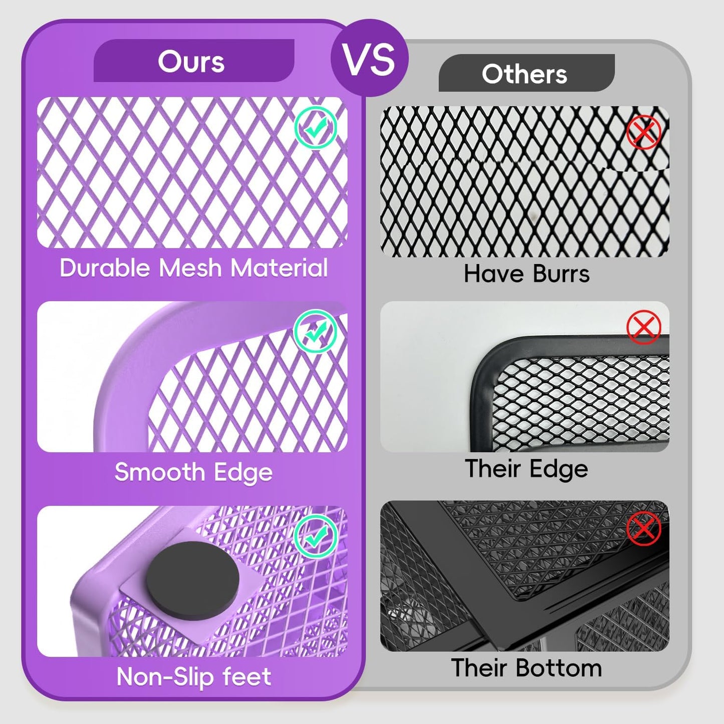 Mesh Pen Organizer for Desk, Multi-Functional Pencil Holder with Drawer Desk Organizers, Large Capacity Storage for School Office Home Supplies (Purple)