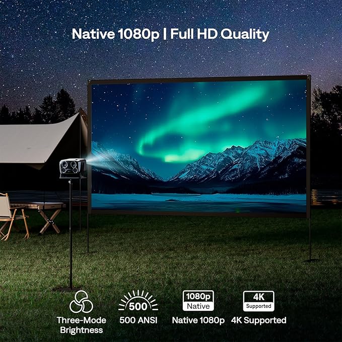 Aurzen BOOM mini Google TV 4K Supported Smart Projector with WiFi and Bluetooth, Outdoor & Home Movie Projector with 20W Speakers DoIby Audio, Real-Time Focus & Keystone, 500 ANSI Lumens, Black