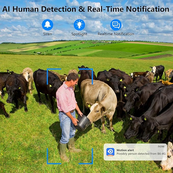 4G LTE Cellular Security Camera-No WiFi Outdoor Camera Wireless with 5W Solar Panel, 2K 360° Color Night Vision, PIR Motion, TF Card Storage, Works with Alexa, SIM Card Included, B6 4G 1P