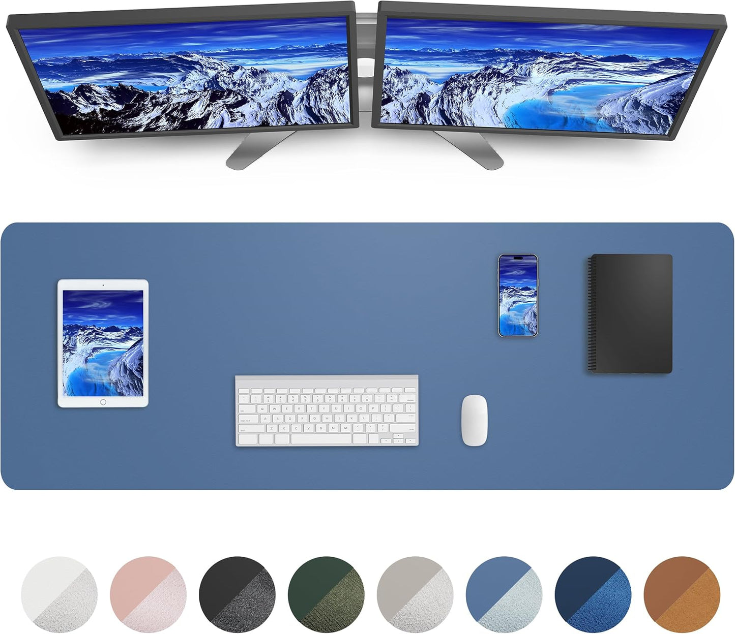 AFIING Leather Desk Pad Protector, Mouse Pad, Office Desk Mat, Non-Slip PU Leather Desk Blotter, Large Desk Mat, Waterproof Keyboard Mat for Office/Home/Decor (Grey Blue, 48" x 17")