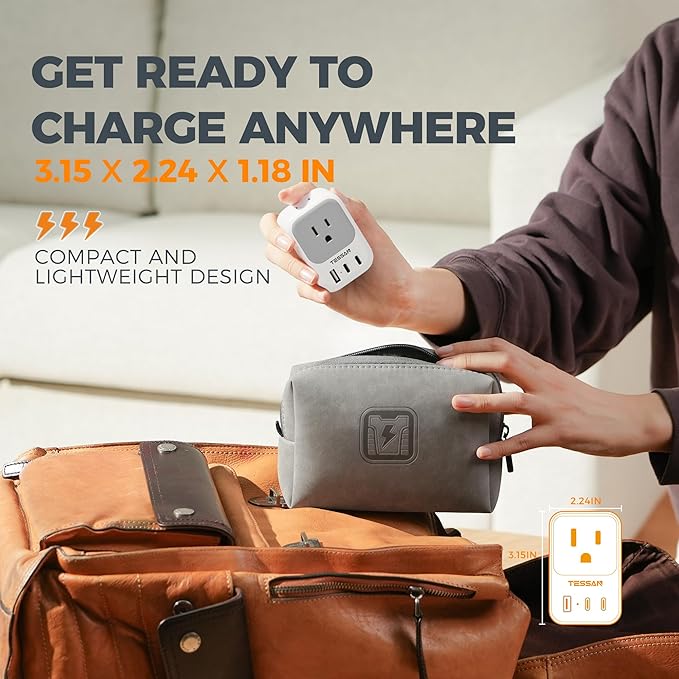 USB Wall Charger, TESSAN Outlet Splitter with 4 AC Outlets Extender and 3 Charger (2 USB C Blocks), Multi Plug Expander Charging Station for Cruise, Home, Office, Dorm Room Essentials