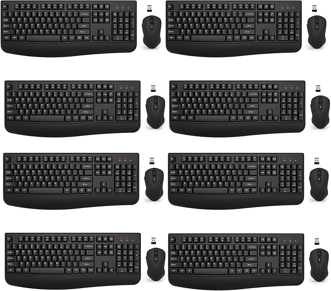 Wireless Keyboard and Mouse Combo, EDJO 2.4G Full-Sized Ergonomic Computer Keyboard with Wrist Rest and 3 Level DPI Adjustable Wireless Mouse for Windows, Mac OS Desktop/Laptop/PC(8 Pack)
