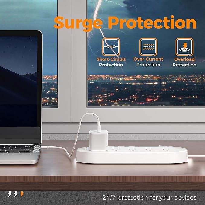 TESSAN Surge Protector Power Strip 10 Ft Extension Cord, 10 AC Outlet Extender with 3 USB (1 USB C), Flat Extension Cord with Multiple Outlets, Flat Plug Power Strip for Home, Office, Dorm Essentials