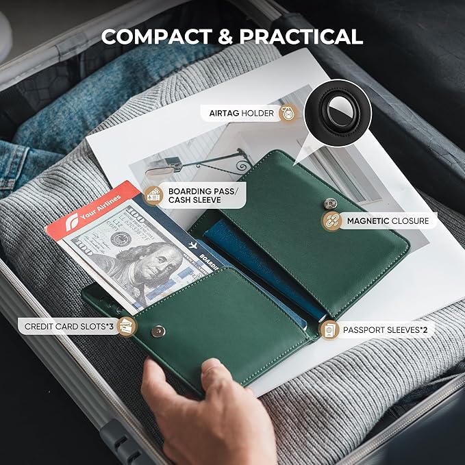 VULKIT Passport Holder with Airtag Slot, Premium Nappa Leather, RFID Blocking Airtag Passport Wallet