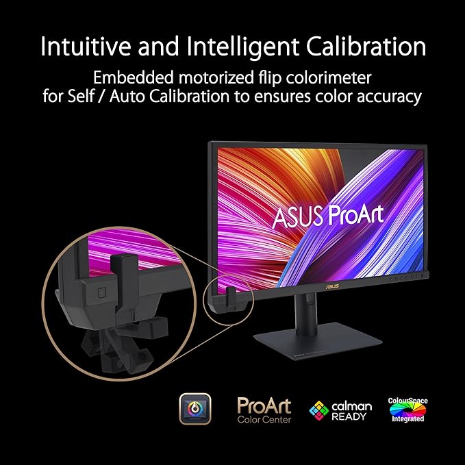 ASUS ProArt Display 24” 4K 12G-SDI HLG Professional Monitor (PA24US) - IPS, UHD (3840 x 2160), 99% Adobe RGB, 95% DCI-P3, ΔE < 1, USB-C, Built-in Motorized Colorimeter, Calman Ready, 3 Year Warranty