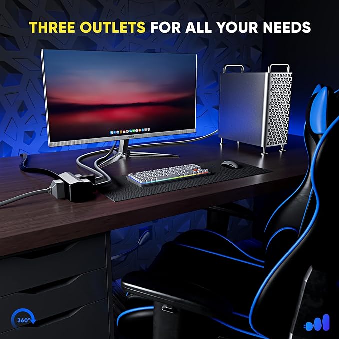 Maximm 5ft Extension Cord – 2-Prong Flat 360° Rotating Plug – Compact Mid-Length Power Cable – Ideal for Tight Spaces – UL Certified – Black