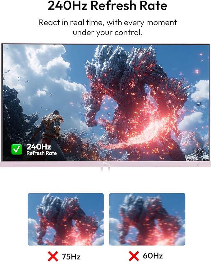 Pixio PX279 Wave Pink 27 inch 240Hz Refresh Rate FHD 1080p Resolution Fast IPS Panel 1ms GTG Resonse Time Gaming Monitor with Adaptive Sync