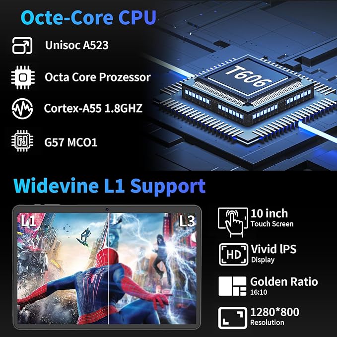 Android 15 Tablet with Keyboard, 26GB+256GB(2TB Expand), 10.1 Inch Tablet 8000 mAh Battery, BT 5.0, 5G WiFi, Widevine L1, Dual Camera, 2 in 1 Tab with Mouse, Case, Stylus（Silver）