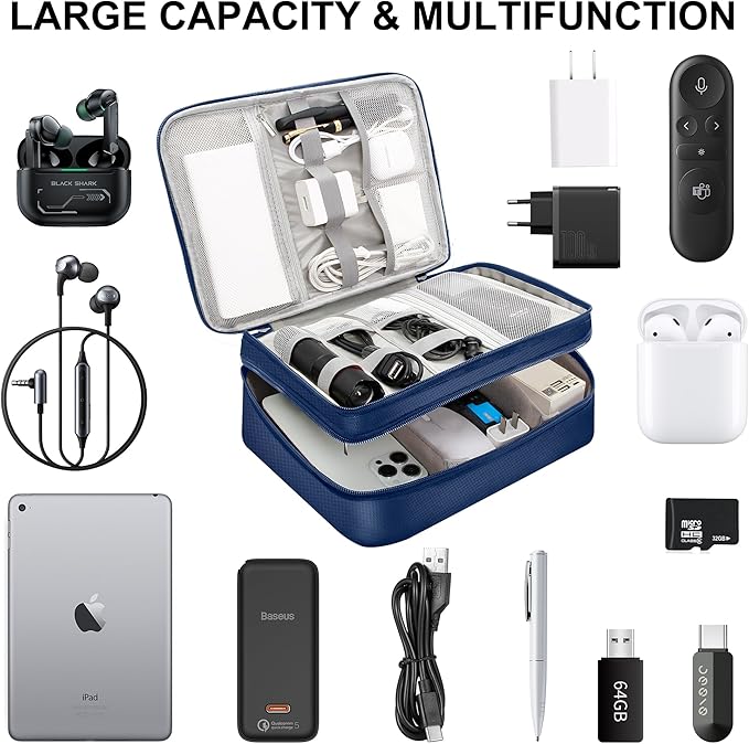 Electronic Organizer Travel Case, Travel Cord Organizer Case Portable Waterproof Cable Organizer Bag for Charger, Cord, USB, Power Bank, Earphone