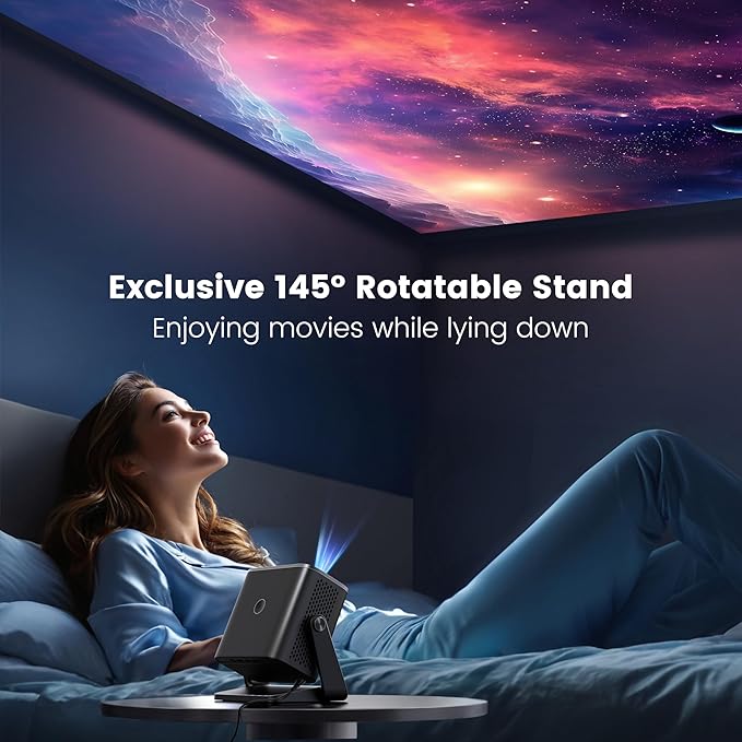 Projector with WiFi and Bluetooth - Mini Projector Short Throw[145°Adjustable-Stand & Electric Focus & Auto Keystone 50% Zoom] PUTRIMS Portable 1080P Home Outdoor Movie Proyector for TV Stick/Phone