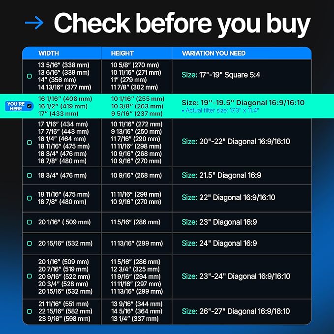 Universal Acrylic 19, 19.5 Inch Computer Privacy Screen Filter for Widescreen Computer Monitors - 17.3" x 11.4" (440 x 290mm) - Monitor Frame Hanging Type
