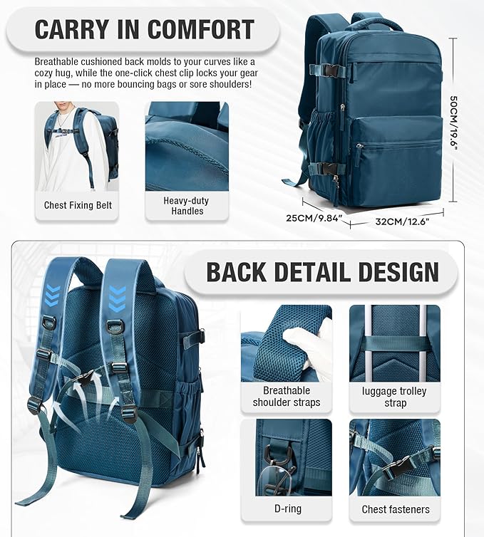 Vacuum Travel Backpack with Pump for Women,Airback Personal Item Carry on Backpacks Flight Approved for Men,Laptop Waterproof Work Compression bags Casual Daypack(Blue)