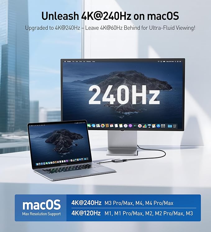 Cable Matters 48Gbps USB C to HDMI 2.1 Adapter with 140W Charging for MacOS, Windows, Supports [4K@240Hz /8K@60Hz HDR], Thunderbolt to HDMI Adapter, Compatible for MacBook, XPS, NO VRR Support