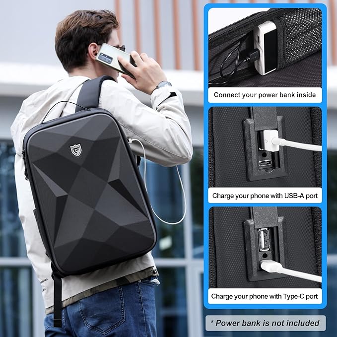 FENRUIEN 17 Inch Laptop Backpack for Men,Waterproof Anti Theft Computer Backpack with USB C Charging Port,Hardshell Gaming Laptop Bag,Black