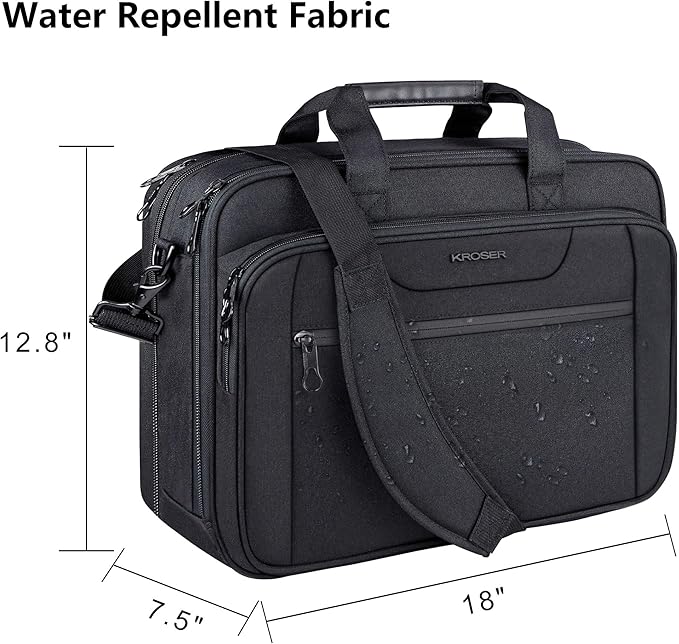KROSER Laptop Bag Expandable Laptop Briefcase Fits Up to 17.3 Inch Laptop Water-Repellent Shoulder Messenger Bag Computer Bag for Travel/Business/Men/Women-Black