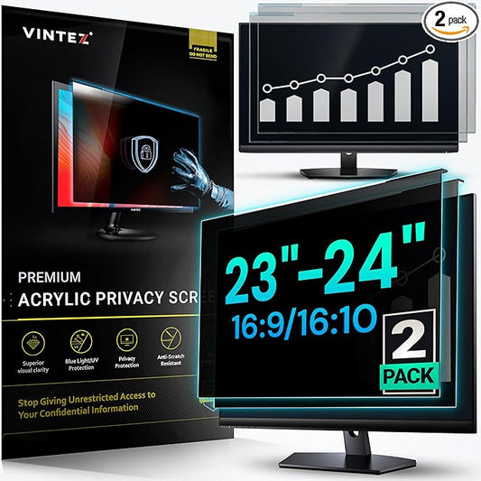 Universal 23"-24" - 23", 23.6", 23.8", 24" - 16:9/16:10 Aspect Ratio - 2 Pack - Computer Privacy Screen Filter for Widescreen Computer Monitors - 21.2"x13.4" = 541x342mm - Monitor Frame Hanging Type
