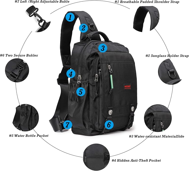 NICGID Sling Bags Chest Shoulder Backpacks, 12.5'' 13.3'' 14.1'' 15.6''Laptop Backpack Crossbody Messenger Bag Travel Outdoor