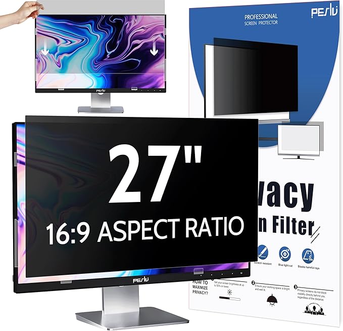 Computer Privacy Screen 27 Inch for 16:9 Widescreen Monitor, Removable 27inch Anti Blue Light Anti Glare Monitor Privacy Filter Shield (23 9/16" x 13 1/4")