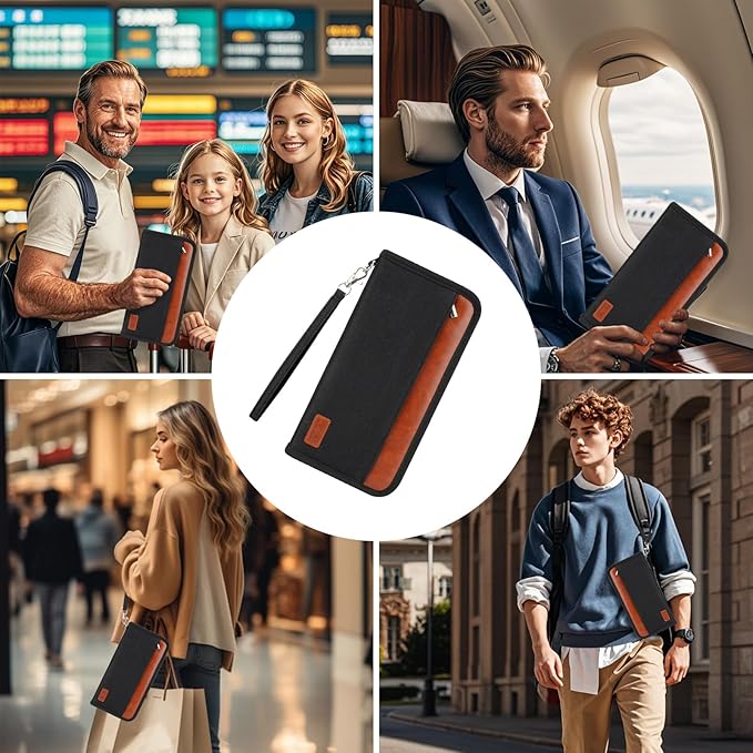 Passport Holder Family - RFID Blocking Passport Organizer,Travel Essentials Premium Wallets Credit Cards Case, Multi Pocket Waterproof Document Bag for Men Women Airports Vacations Business Trips