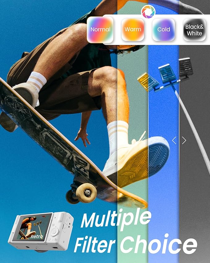 True 5K Digital Camera for Photography, Autofocus 80MP with 18X Digital Zoom 3" 270°Flip Screen Dual-Lens Selfie Camera for YouTube Vlogging & Content Creation, 2 Batteries, 32GB Card & Flash，White