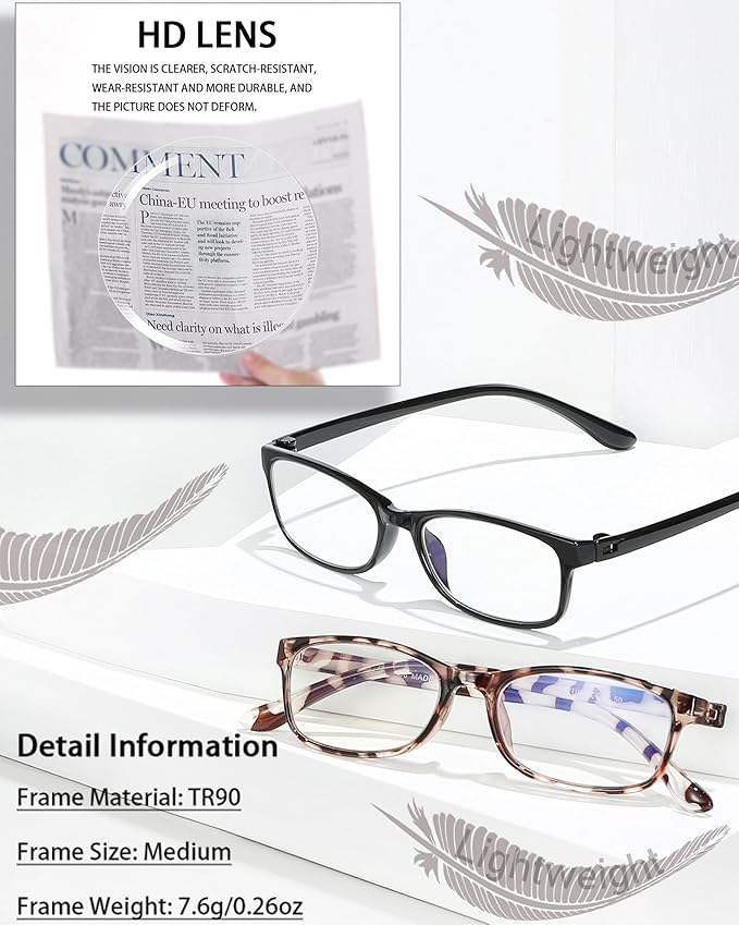 EYEURL Reading Glasses Womens Blue Light Blocking - 2 Pack Lightweight Computer Readers +0.75 Glare Blocking Ladies Eyeglass