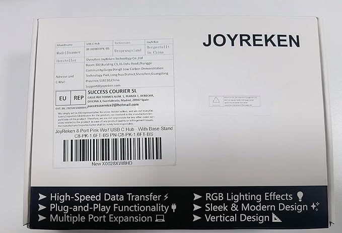 Wolf USB C Hub, Pink 8-in-1 Type C Multiport Adapter with 4K@30Hz HDMI, 100W PD, 5Gbps 1xUSB-C, 3xUSB-A 3.0, SD/TF Slots, Base-Stand, RGB MacBook Adapter for MacBook Air/Pro, iPad, iMac, Surface, XPS