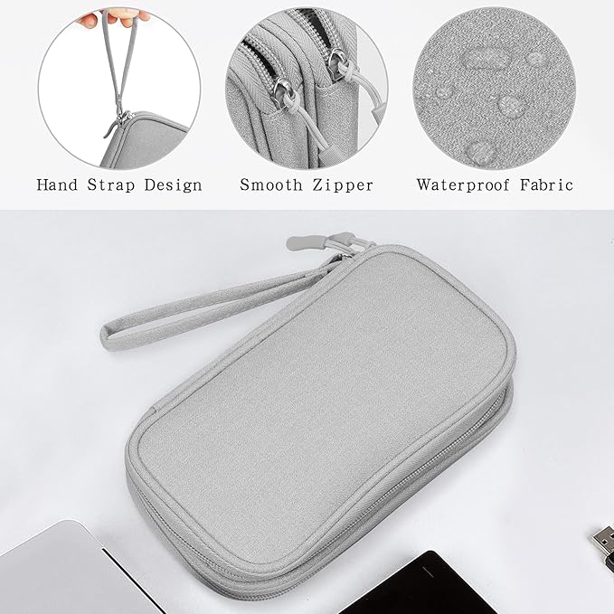 Skycase Big Capacity Pencil Case - Waterproof Travel Cord Pouches for Organization, Pencil Bag Wide Opening, All-in-One Double Layers Storage Bag for Accessories, Pen, Charger, Cable, Grey-1