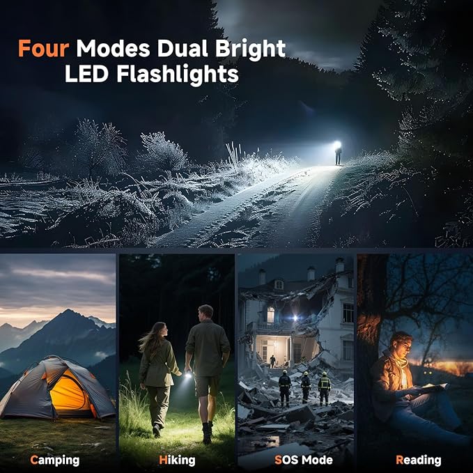 Solar Charger Power Bank 49800mAh 22.5W Portable Charger, 15W Wireless Charging QC 3.0 Fast Charging with LED Flashlight, Built-in 4 Cables, USB-C in/Output