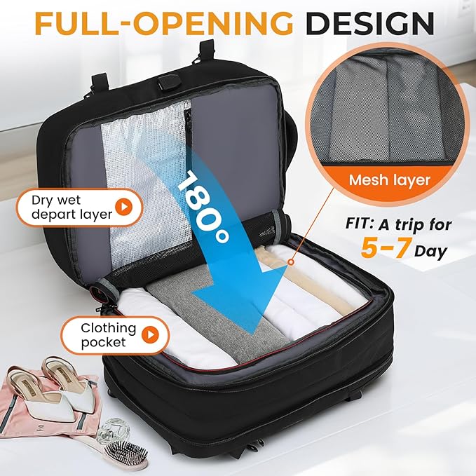 Expandable Travel Backpack for Men Women,Large Carry on Backpack Suitcase with USB Charging Port,Mochila Bag fits 17.3" Laptop TSA Approved, Waterproof Weekender Business Hiking Casual Gifts