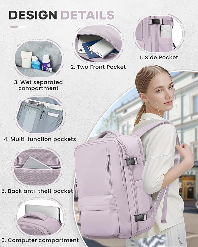 Vacuum Travel Backpack with Pump for Women, Personal Item Carry on Backpacks Flight Approved 18x14x8 inches for Men,Laptop Waterproof Work Compression bags Casual Daypack. (Pink)