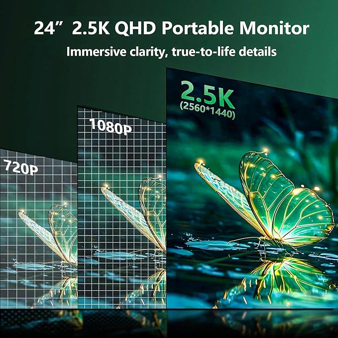24" 2.5K 180Hz Large Portable Monitor QHD 2560*1440 120% sRGB External Second Screen for Desktop Laptop Mini PC MacBook W/Stand HDMI USB-C Large Gaming Travel Display for PS5/Xbox (OS24-25K01)