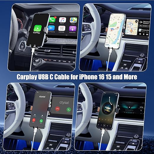 Car Carplay Cable for iPhone 17 16 15, 2-Pack [6FT+10FT] 60W USB C to USB C Cable And 2-Pack [6FT+10FT] USB A to USB C Cable for iPhone 17 16 15，for Galaxy S25 S24, for iPad, for MacBook and More