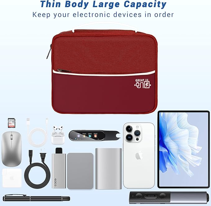 Electronics Organizer,Travel Cord Organizer Pouch, Portable Cable Organizer Bags, Waterproof Electronic Accessories Storage Case for Cables, Cords, Charger, Phone (Three Layer-Winered)