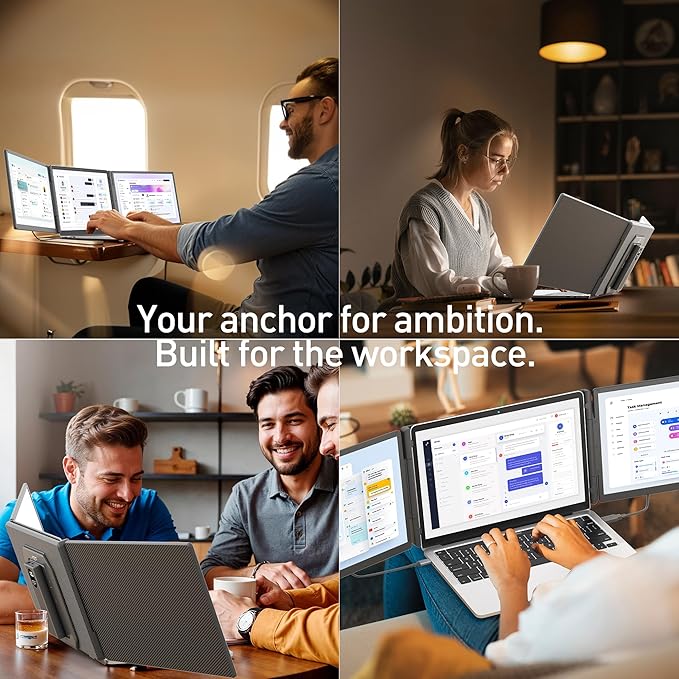 15.6" Laptop Screen Extender, Includes Power Bank, FHD 1080P IPS Triple Laptop Monitor Extender for 13-17" Laptops, Plug & Play with HDMI/USB-A/TYPE-C/Hub, Compatible with Windows, Mac, Android