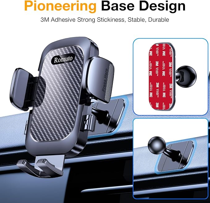 Romuto Car Phone Holder Mount【2025 Strongest Suction】 Phone Mount for Car Cell Phone Holders for Your Car Accessories for Women Men Dash Windshield Vent Truck Stand for iPhone Samsung Camera Mounts