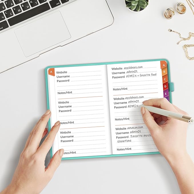 SUNEE Password Keeper Book with Colorful Alphabetical Tabs, Small Pocket Password Book for Internet Website Address Login, Gifts for Home and Office, 4''x 6''- Aquamarine
