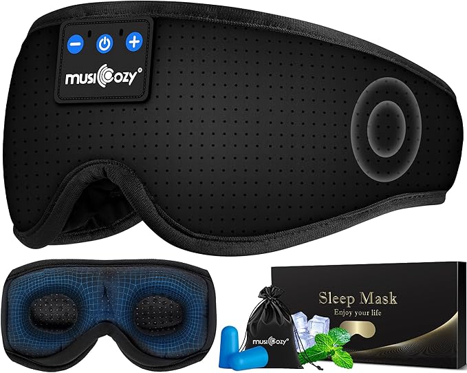 MUSICOZY 3D Bluetooth Sleep Mask with Headphones, Wireless Music Sleep Headband Eye Mask for Side Sleepers, Ideal for Sleeping, Travel, Meditation, Cool Gadgets Unique Gifts