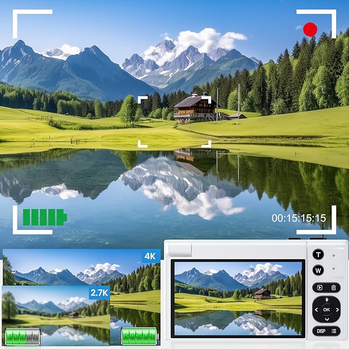 4K Digital Camera, 64MP Vlogging Camera for Photography with 3" 180° Flip Screen,Macro and Wide-Angle Lenses,16X Digital Zoom Point and Shoot Camara with 64GB Micro SD Card for Beginner, Teens