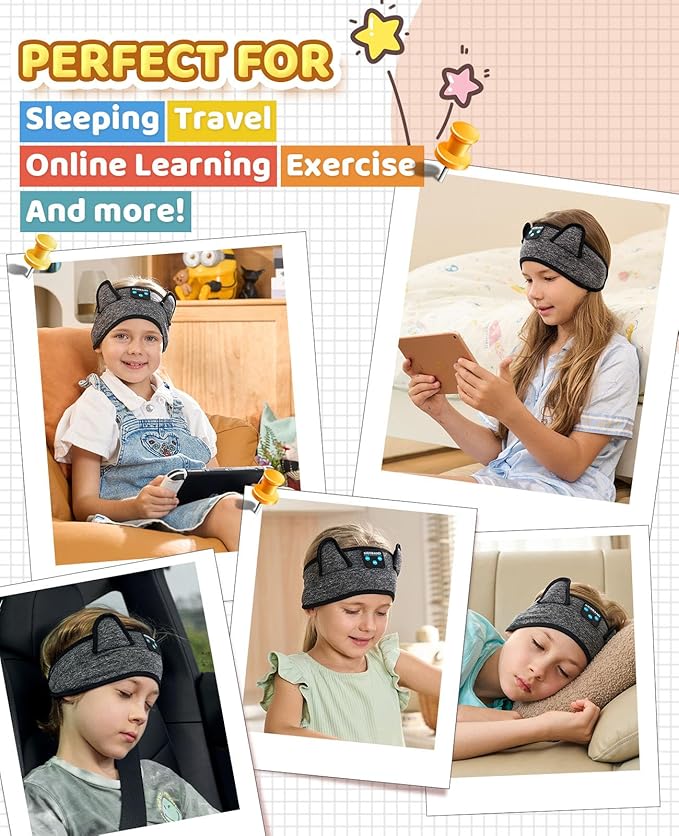 Kids Headphones, Bluetooth Headphones Adjustable Headband for Kids, Wireless and Wired Playback 3.5 MM Jack for School, Kids Headset for Girls Boys, Kindle Tablet Cellphones Airplane Travel Sleep