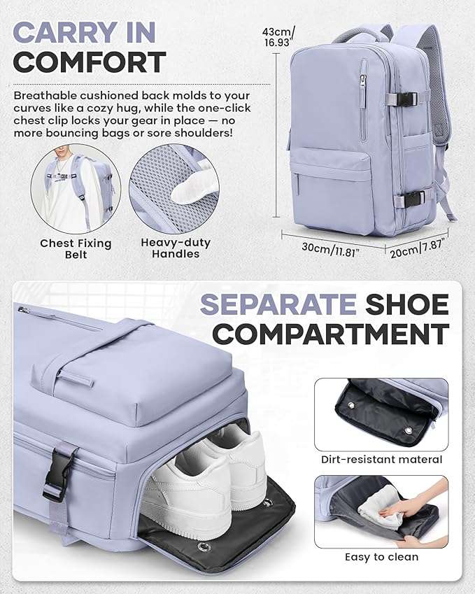 Vacuum Travel Backpack with Pump for Women,Personal Item Carry on Backpacks Flight Approved 18x14x8 inches for Men,Laptop Waterproof Work Compression bags Casual Daypack Purple