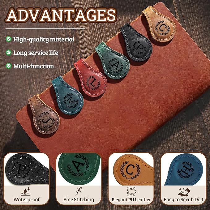 Personalized Leather Magnetic Bookmarks - 26 Letters Name Initial Vintage Engraved Bookmark Book Marker Clips Customized Gifts for Readers Kids Book Lovers Classmate (Brown, I)