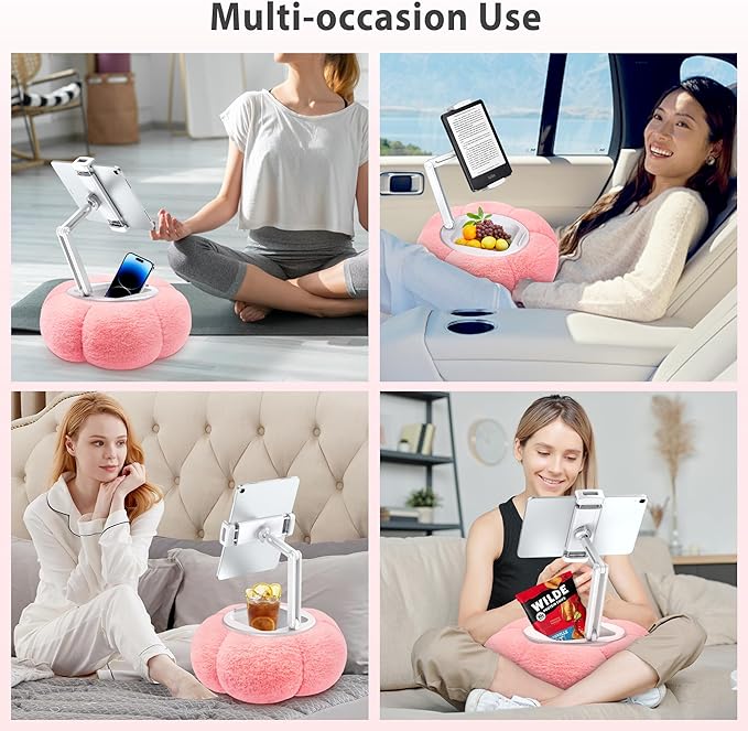 CreaDream Pumpkin Tablet Pillow Stand Holder for Kindle iPad, Adjustable Phone Pillow Stand for Lap Bed with Detachable Snack Bowl, Compatible with 4.7"-13" Tablet, iPad, iPhone, Samsung Tabs, Kindle